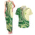 Samoa Siapo Mamanu Couples Matching Tank Maxi Dress and Hawaiian Shirt Plumeria Emerald Motifs