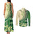 Samoa Siapo Mamanu Couples Matching Tank Maxi Dress and Long Sleeve Button Shirt Plumeria Emerald Motifs