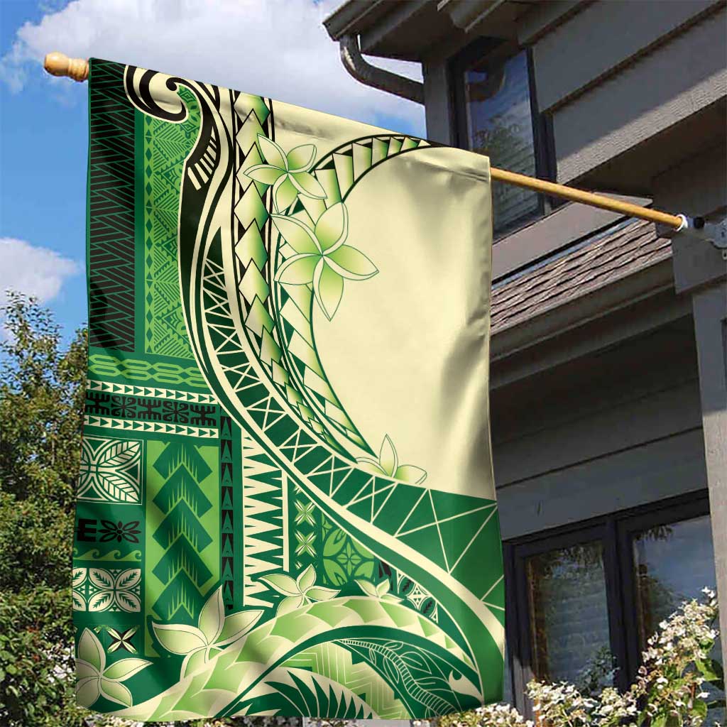 Samoa Siapo Mamanu Garden Flag Plumeria Emerald Motifs LT7 - Polynesian Pride