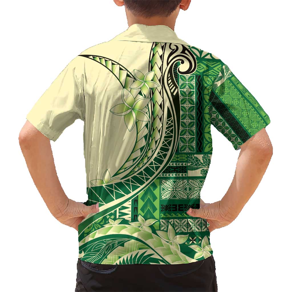 Samoa Siapo Mamanu Kid Hawaiian Shirt Plumeria Emerald Motifs LT7 - Polynesian Pride