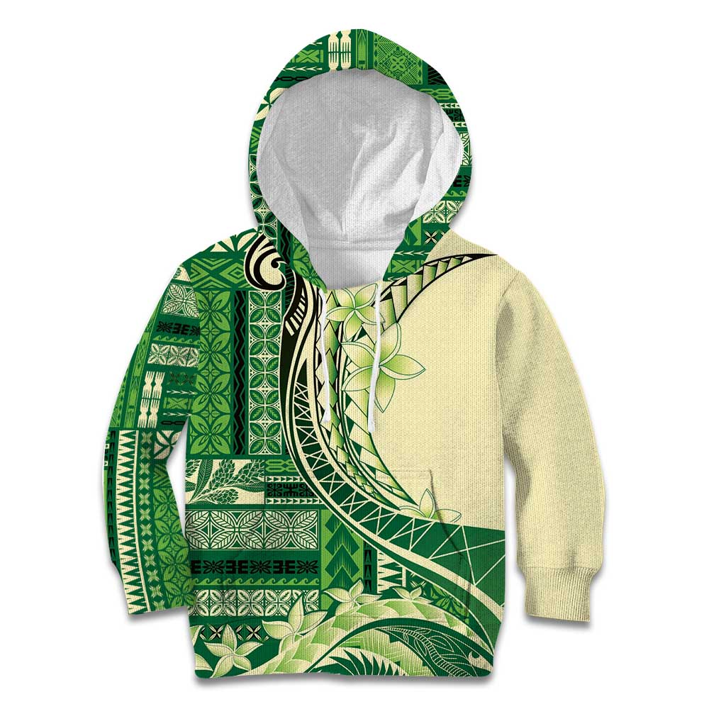 Samoa Siapo Mamanu Kid Hoodie Plumeria Emerald Motifs LT7 Hoodie Green - Polynesian Pride