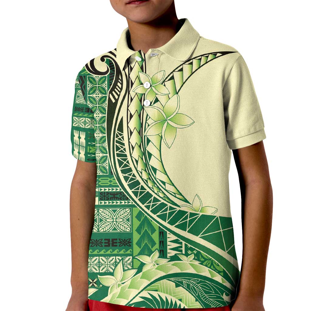 Samoa Siapo Mamanu Kid Polo Shirt Plumeria Emerald Motifs LT7 Kid Green - Polynesian Pride