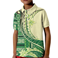 Samoa Siapo Mamanu Kid Polo Shirt Plumeria Emerald Motifs LT7 Kid Green - Polynesian Pride