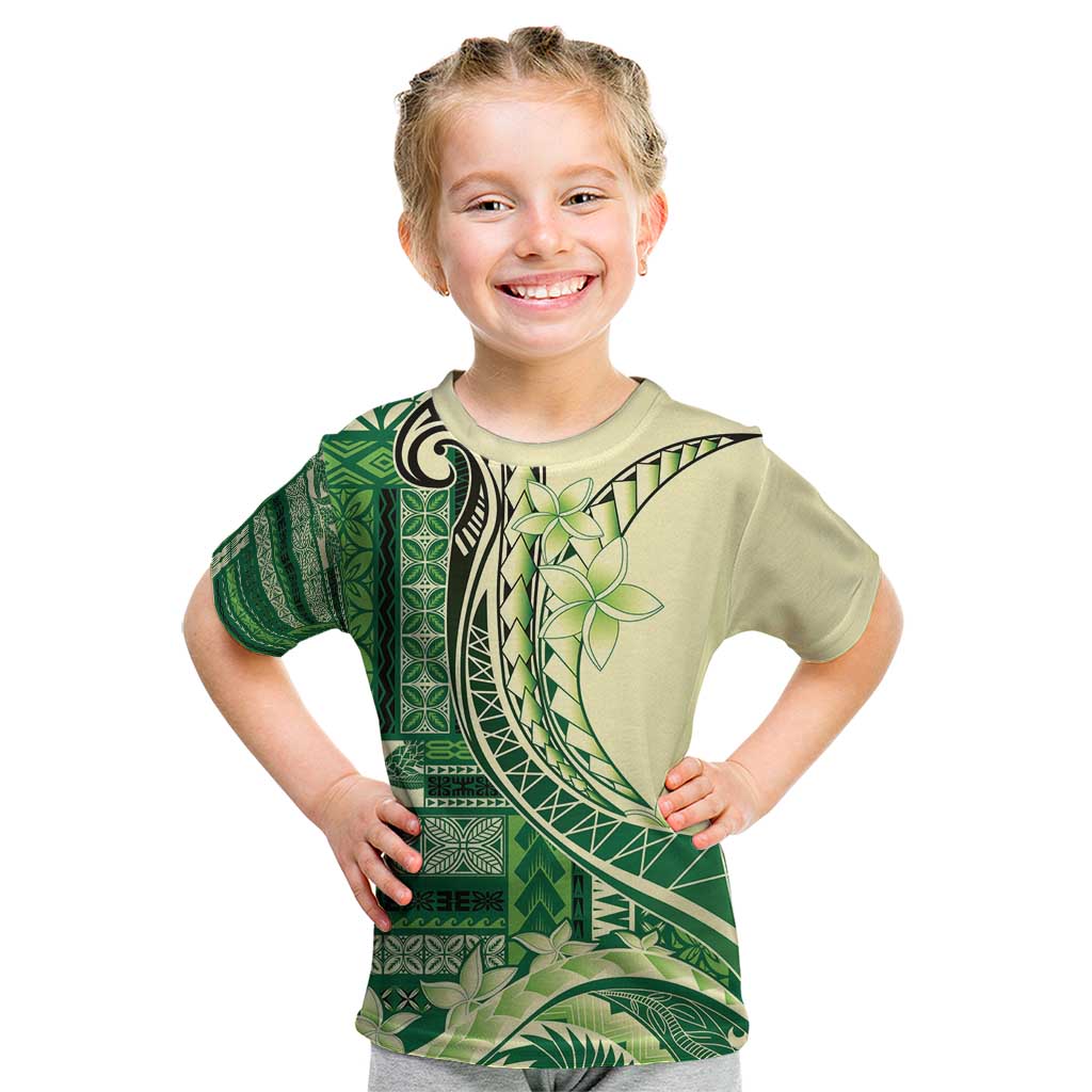 Samoa Siapo Mamanu Kid T Shirt Plumeria Emerald Motifs LT7 Green - Polynesian Pride