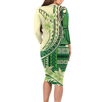 Samoa Siapo Mamanu Long Sleeve Bodycon Dress Plumeria Emerald Motifs LT7 - Polynesian Pride
