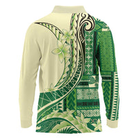 Samoa Siapo Mamanu Long Sleeve Polo Shirt Plumeria Emerald Motifs LT7 - Polynesian Pride