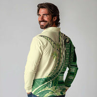 Samoa Siapo Mamanu Long Sleeve Polo Shirt Plumeria Emerald Motifs LT7 - Polynesian Pride