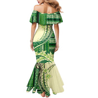 Samoa Siapo Mamanu Mermaid Dress Plumeria Emerald Motifs LT7 - Polynesian Pride