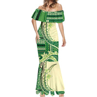 Samoa Siapo Mamanu Mermaid Dress Plumeria Emerald Motifs LT7 - Polynesian Pride