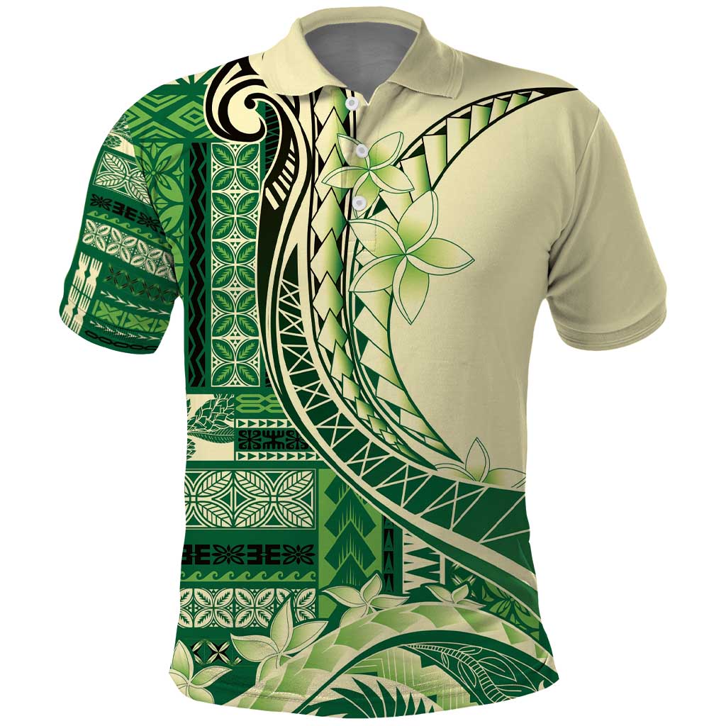 Samoa Siapo Mamanu Polo Shirt Plumeria Emerald Motifs LT7 Green - Polynesian Pride