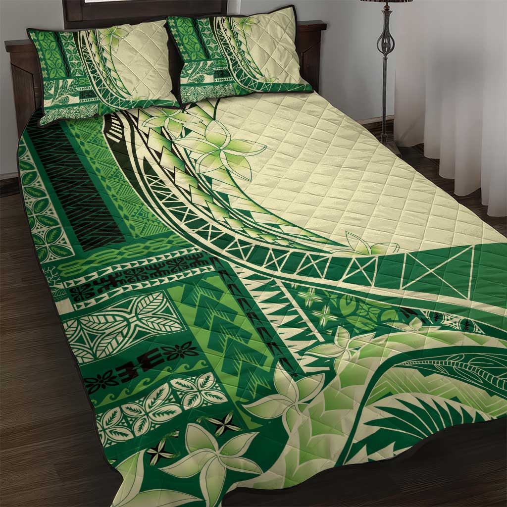 Samoa Siapo Mamanu Quilt Bed Set Plumeria Emerald Motifs LT7 Green - Polynesian Pride