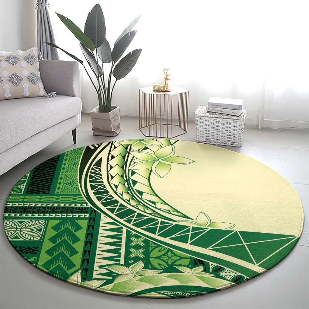 Samoa Siapo Mamanu Round Carpet Plumeria Emerald Motifs LT7 - Polynesian Pride