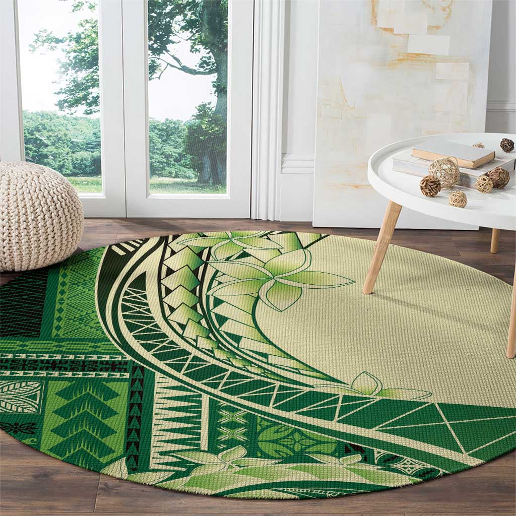Samoa Siapo Mamanu Round Carpet Plumeria Emerald Motifs LT7 - Polynesian Pride