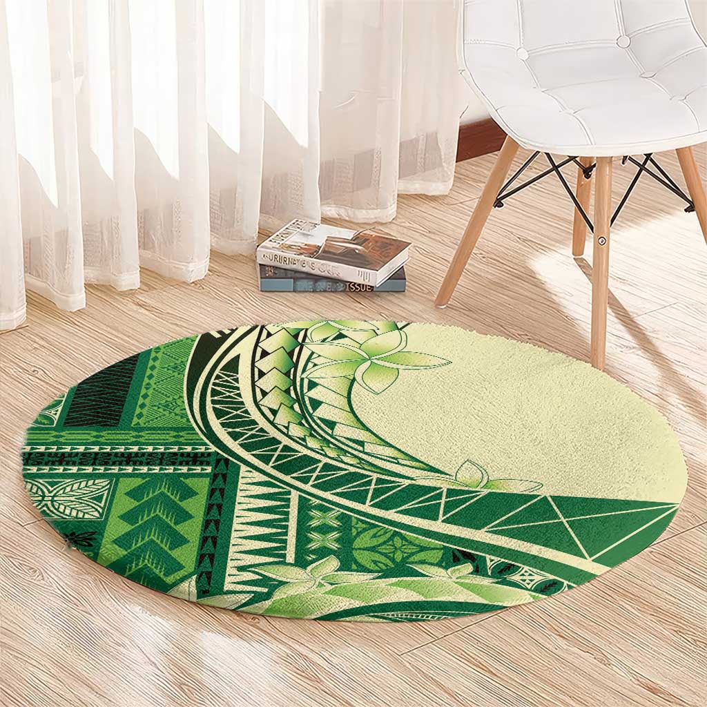 Samoa Siapo Mamanu Round Carpet Plumeria Emerald Motifs LT7 - Polynesian Pride