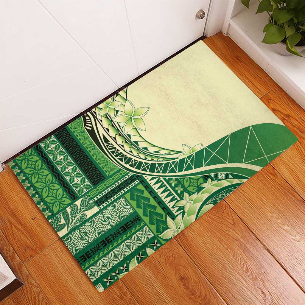 Samoa Siapo Mamanu Rubber Doormat Plumeria Emerald Motifs LT7 - Polynesian Pride