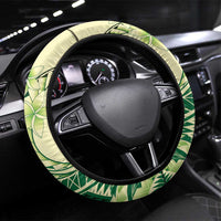 Samoa Siapo Mamanu Steering Wheel Cover Plumeria Emerald Motifs LT7 Universal Fit Green - Polynesian Pride