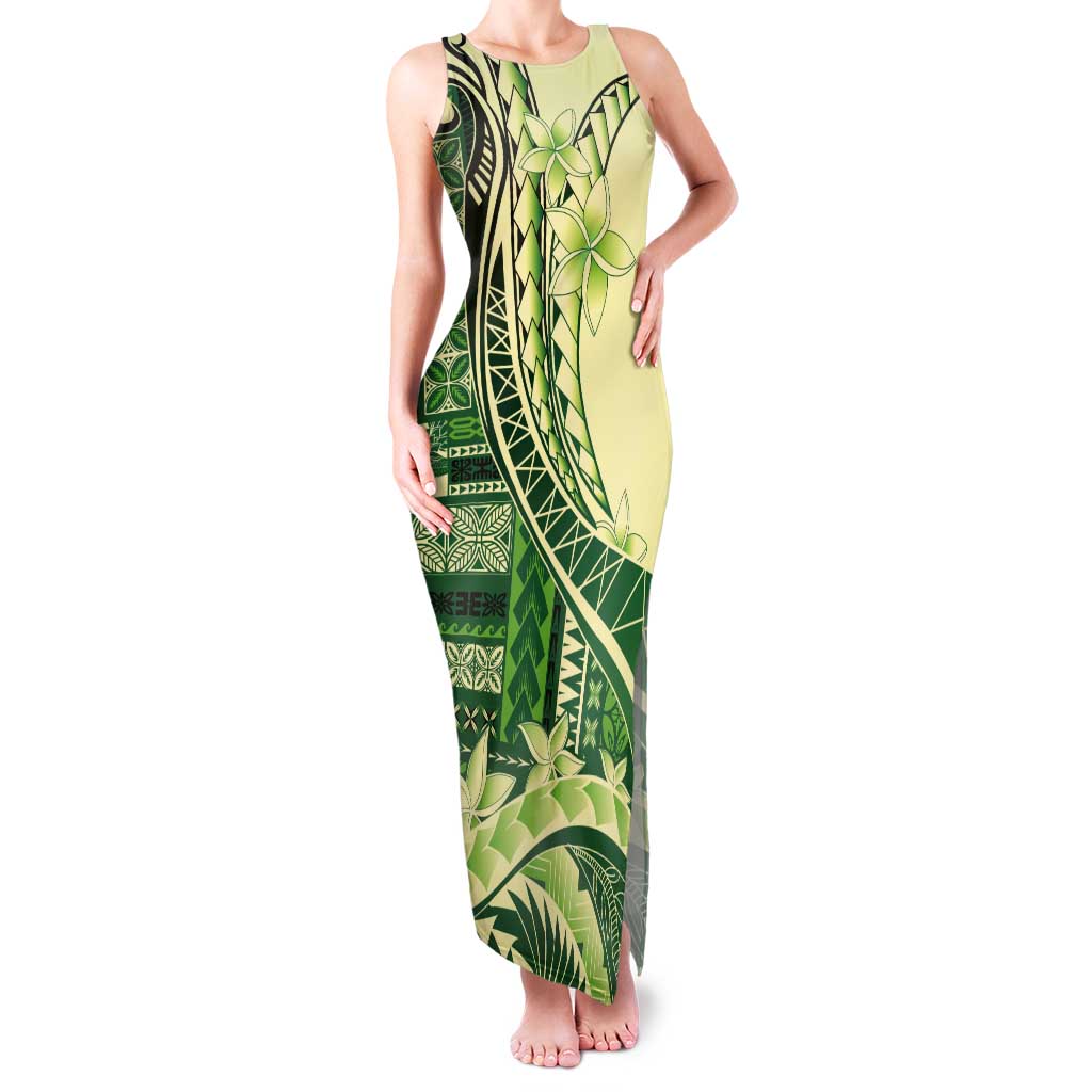 Samoa Siapo Mamanu Tank Maxi Dress Plumeria Emerald Motifs LT7 Women Green - Polynesian Pride