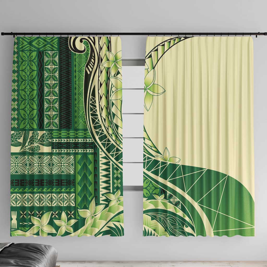 Samoa Siapo Mamanu Window Curtain Plumeria Emerald Motifs LT7 With Hooks Green - Polynesian Pride