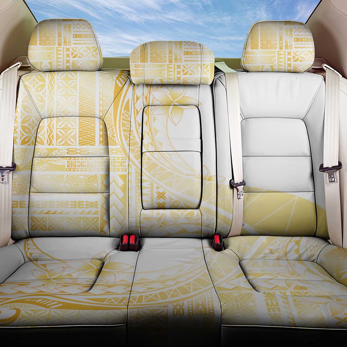 Samoa Siapo Mamanu Back Car Seat Cover Plumeria Fancy Gold Motifs LT7 One Size Gold - Polynesian Pride