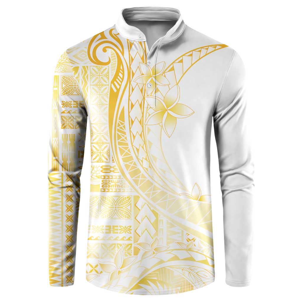 Samoa Siapo Mamanu Button Sweatshirt Plumeria Fancy Gold Motifs LT7 Gold - Polynesian Pride