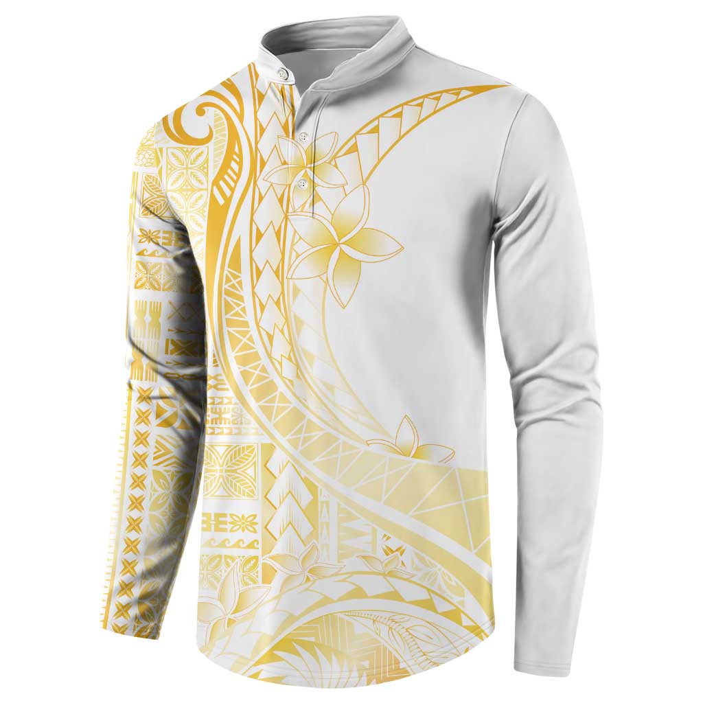 Samoa Siapo Mamanu Button Sweatshirt Plumeria Fancy Gold Motifs LT7 - Polynesian Pride