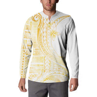 Samoa Siapo Mamanu Button Sweatshirt Plumeria Fancy Gold Motifs LT7 - Polynesian Pride