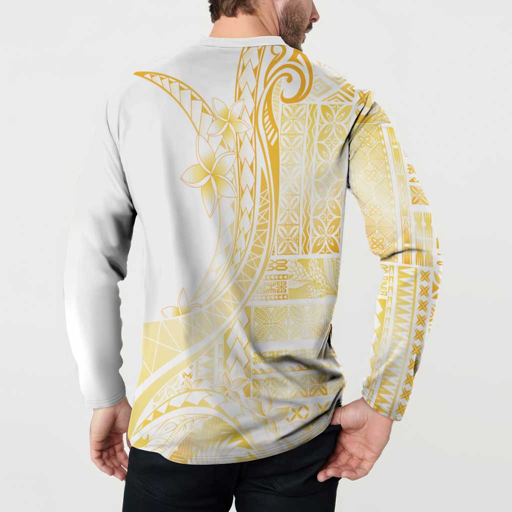 Samoa Siapo Mamanu Button Sweatshirt Plumeria Fancy Gold Motifs LT7 - Polynesian Pride