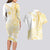 Samoa Siapo Mamanu Couples Matching Long Sleeve Bodycon Dress and Hawaiian Shirt Plumeria Fancy Gold Motifs