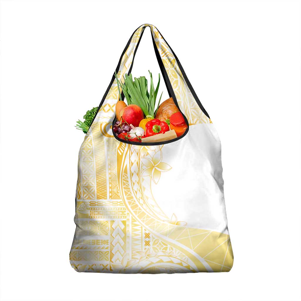 Samoa Siapo Mamanu Grocery Bag Plumeria Fancy Gold Motifs LT7 1-pack One Size Gold - Polynesian Pride