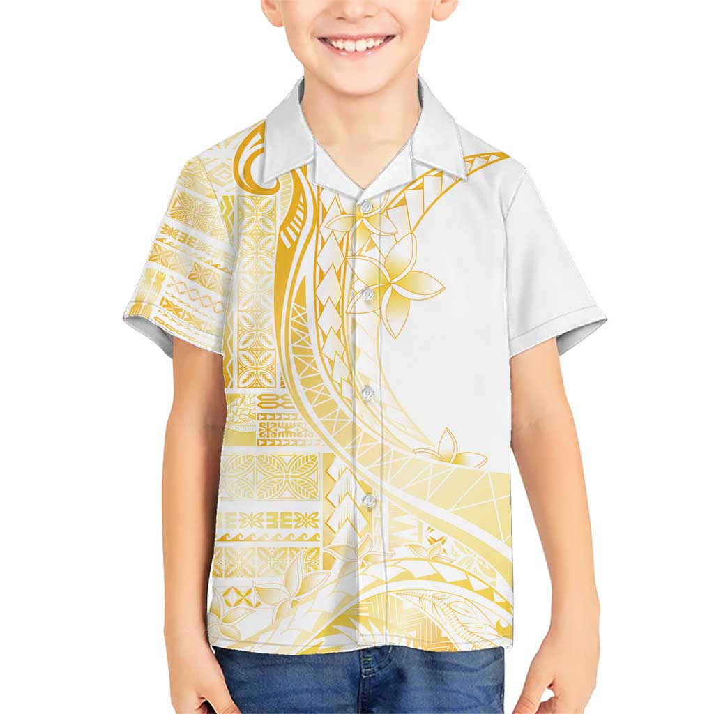 Samoa Siapo Mamanu Kid Hawaiian Shirt Plumeria Fancy Gold Motifs LT7 Kid Gold - Polynesian Pride