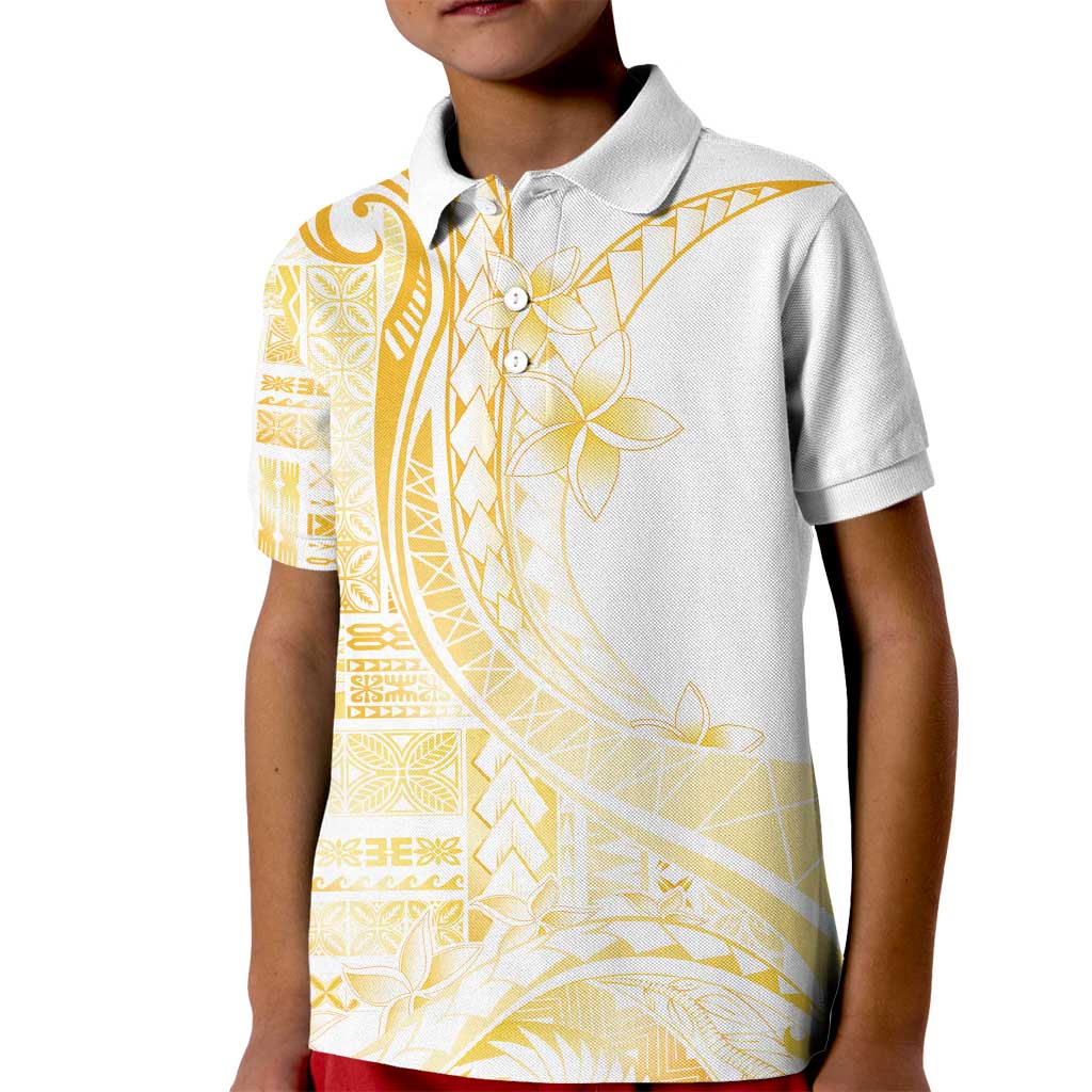 Samoa Siapo Mamanu Kid Polo Shirt Plumeria Fancy Gold Motifs LT7 Kid Gold - Polynesian Pride