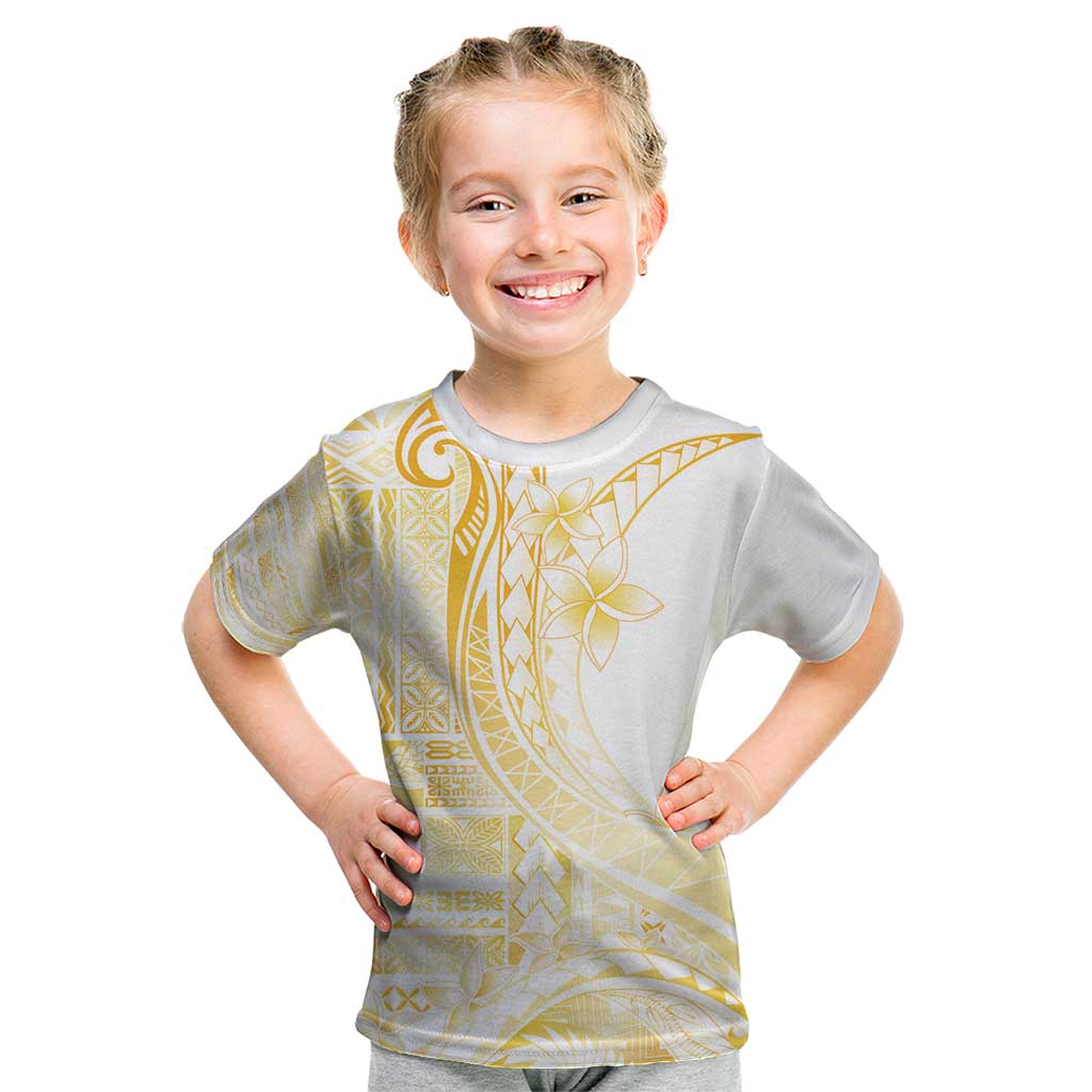 Samoa Siapo Mamanu Kid T Shirt Plumeria Fancy Gold Motifs LT7 Gold - Polynesian Pride