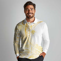 Samoa Siapo Mamanu Long Sleeve Polo Shirt Plumeria Fancy Gold Motifs LT7 - Polynesian Pride