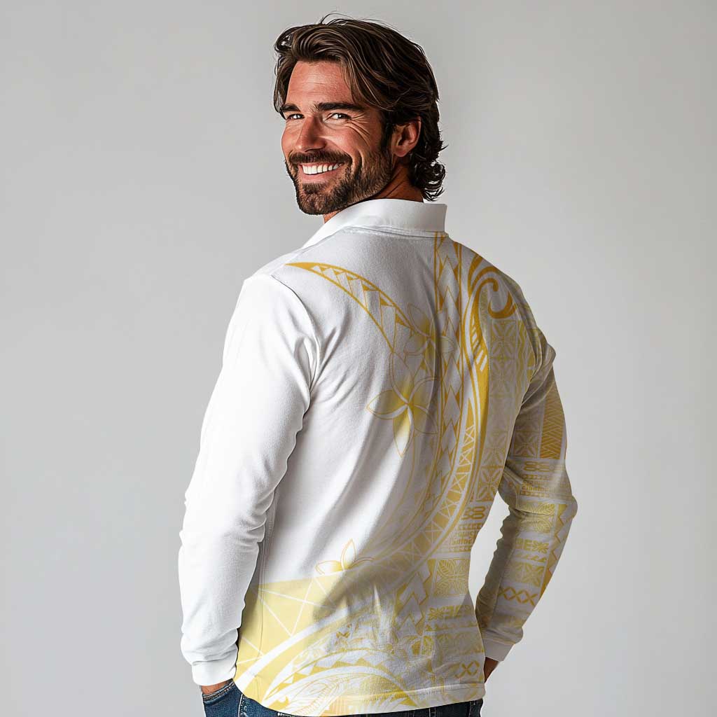 Samoa Siapo Mamanu Long Sleeve Polo Shirt Plumeria Fancy Gold Motifs LT7 - Polynesian Pride