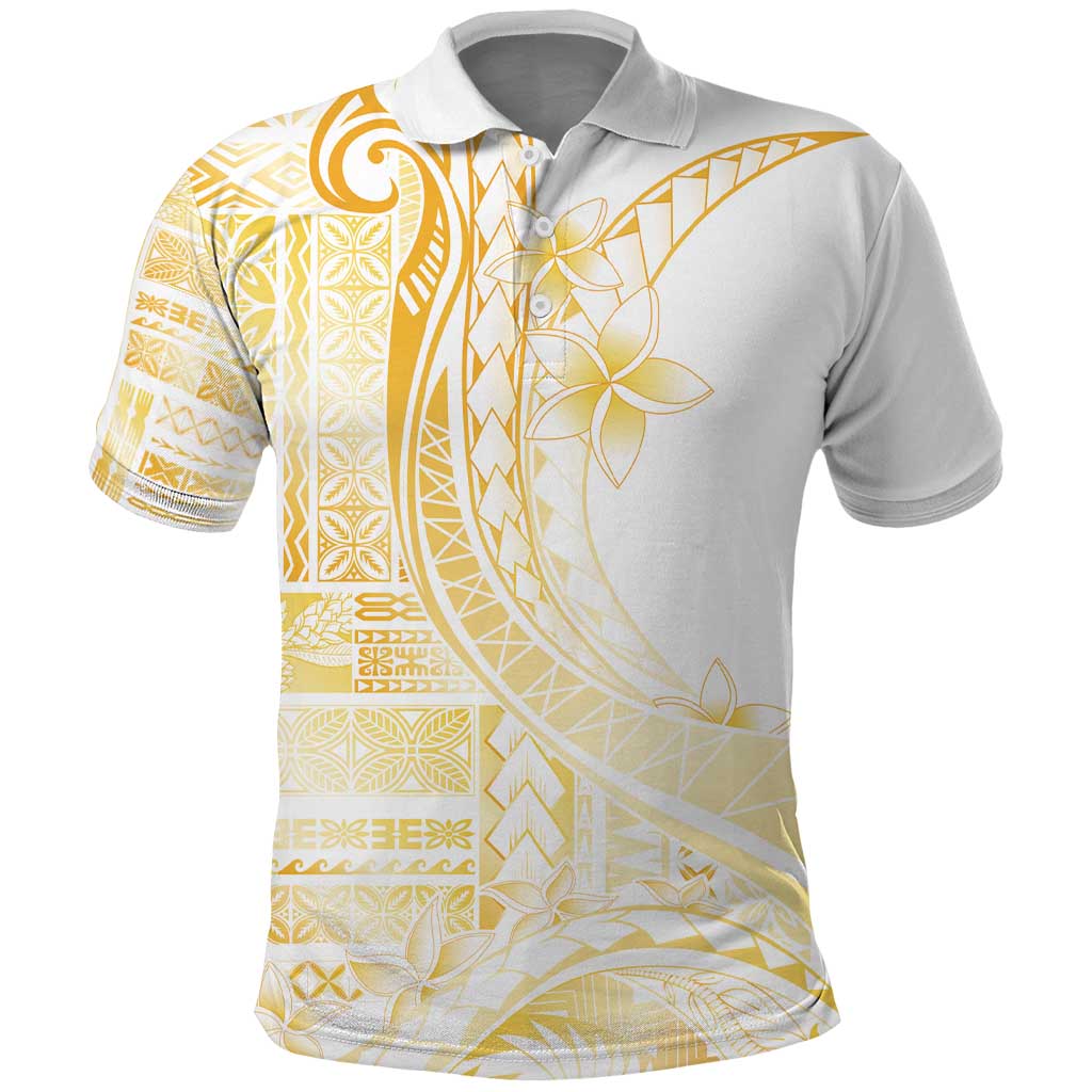 Samoa Siapo Mamanu Polo Shirt Plumeria Fancy Gold Motifs LT7 Gold - Polynesian Pride