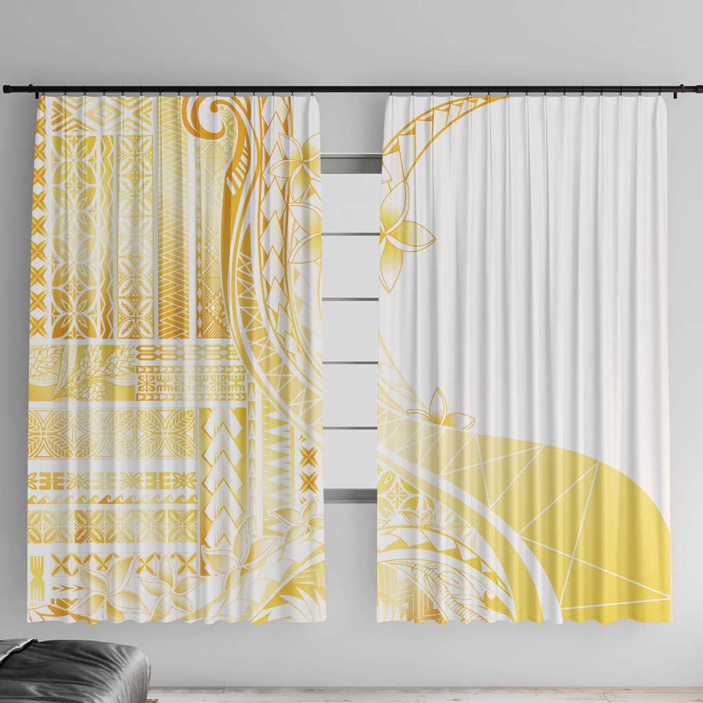 Samoa Siapo Mamanu Window Curtain Plumeria Fancy Gold Motifs LT7 With Hooks Gold - Polynesian Pride