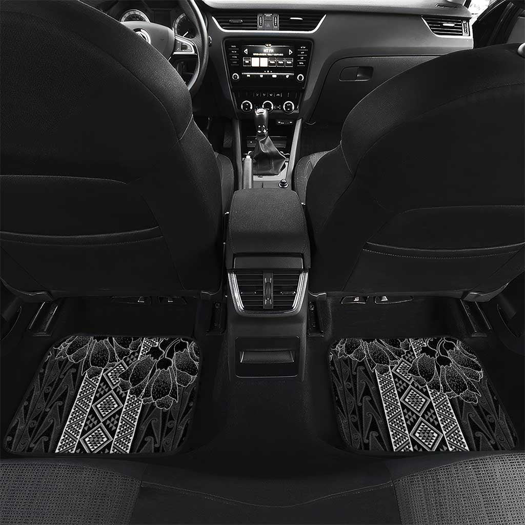 Aotearoa Taniko Pattern Car Mats Poutama Mix Kowhai Flowers LT7 Set 2pcs - Back Grey - Polynesian Pride