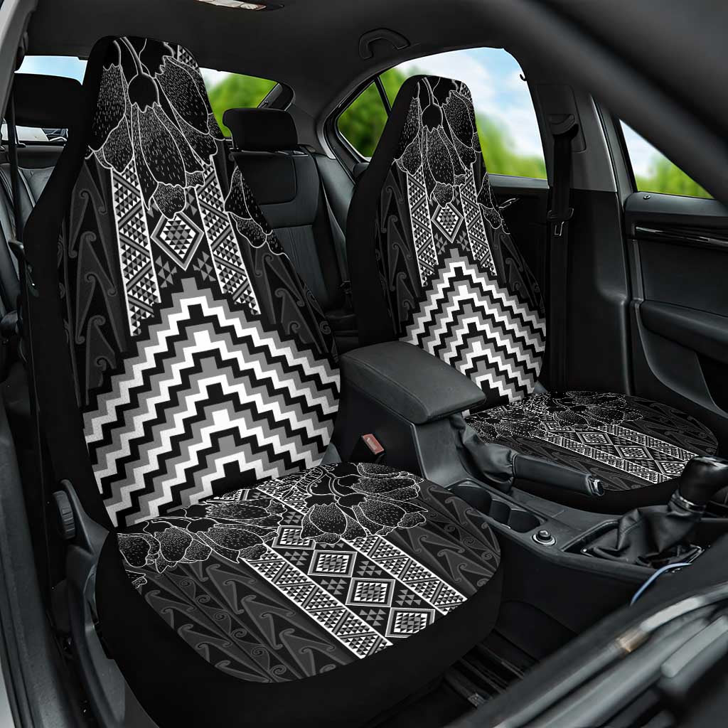 Aotearoa Taniko Pattern Car Seat Cover Poutama Mix Kowhai Flowers LT7 One Size Grey - Polynesian Pride