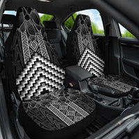 Aotearoa Taniko Pattern Car Seat Cover Poutama Mix Kowhai Flowers LT7 One Size Grey - Polynesian Pride