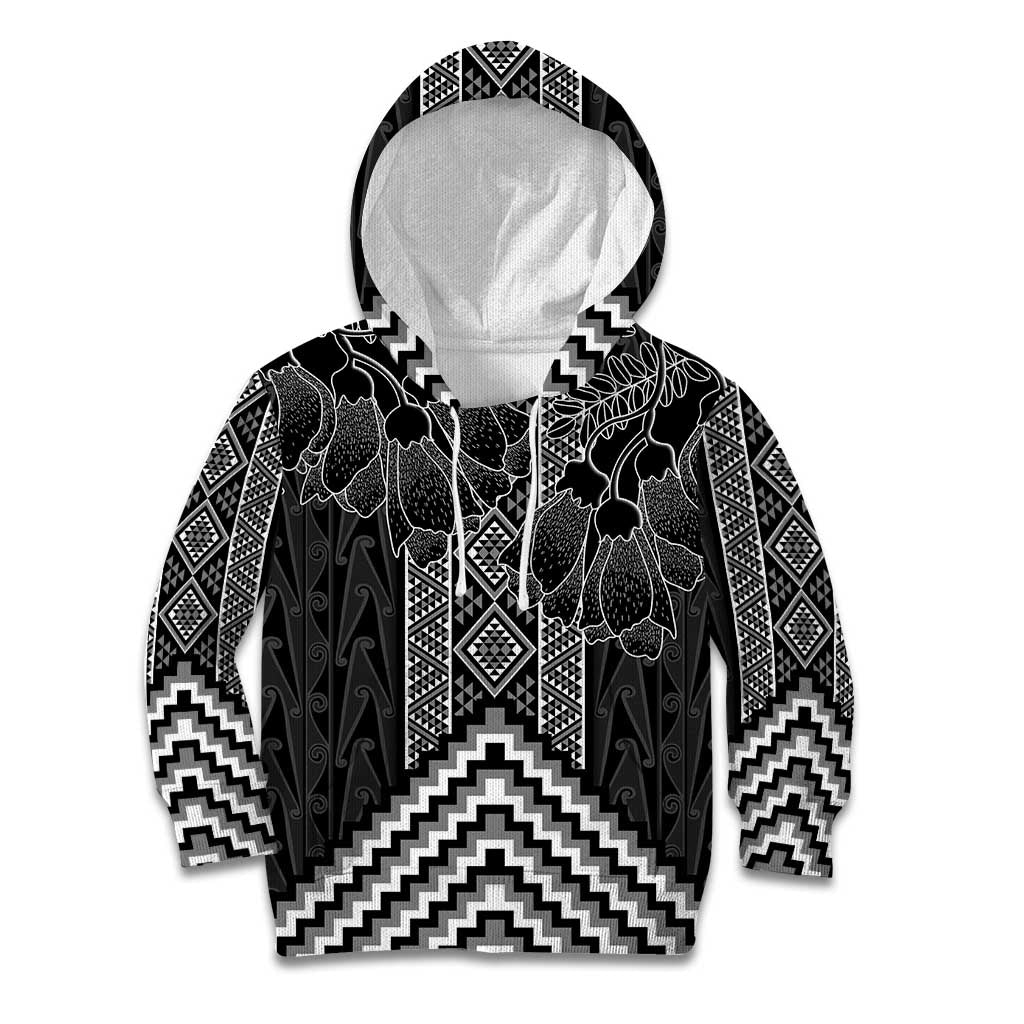 Aotearoa Taniko Pattern Kid Hoodie Poutama Mix Kowhai Flowers LT7 Hoodie Grey - Polynesian Pride