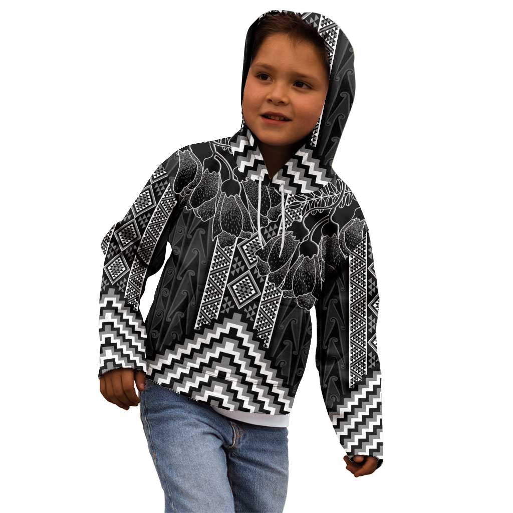 Aotearoa Taniko Pattern Kid Hoodie Poutama Mix Kowhai Flowers LT7 - Polynesian Pride
