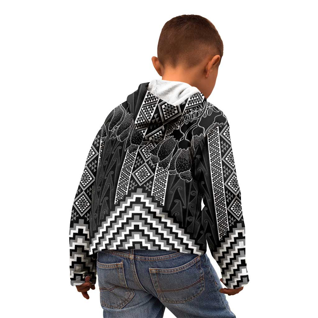 Aotearoa Taniko Pattern Kid Hoodie Poutama Mix Kowhai Flowers LT7 - Polynesian Pride