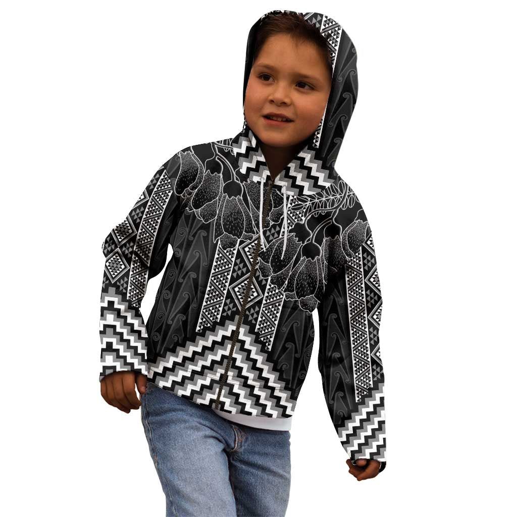 Aotearoa Taniko Pattern Kid Hoodie Poutama Mix Kowhai Flowers LT7 - Polynesian Pride