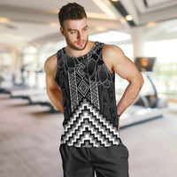 Aotearoa Taniko Pattern Men Tank Top Poutama Mix Kowhai Flowers LT7 Grey - Polynesian Pride
