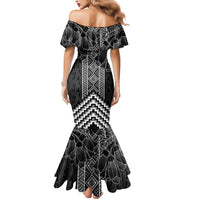 Aotearoa Taniko Pattern Mermaid Dress Poutama Mix Kowhai Flowers LT7 - Polynesian Pride