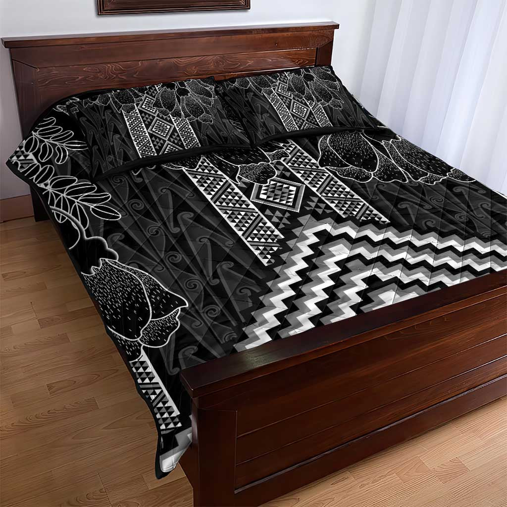 Aotearoa Taniko Pattern Quilt Bed Set Poutama Mix Kowhai Flowers LT7 - Polynesian Pride