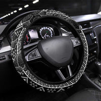 Aotearoa Taniko Pattern Steering Wheel Cover Poutama Mix Kowhai Flowers LT7 Universal Fit Grey - Polynesian Pride