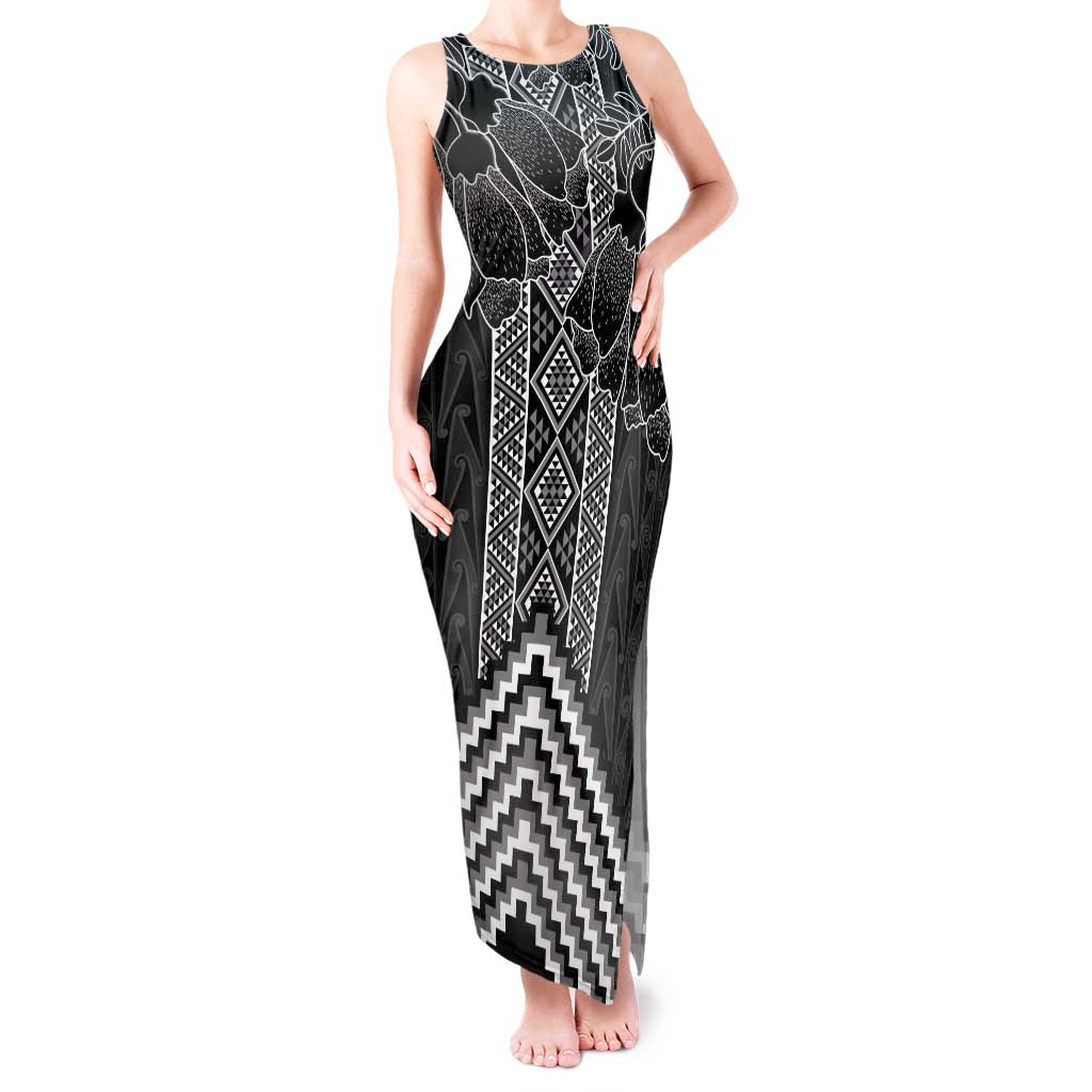 Aotearoa Taniko Pattern Tank Maxi Dress Poutama Mix Kowhai Flowers