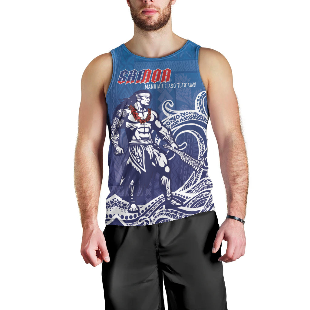 Samoa Manuia le Aso Tuto'atasi Siapo Motif Men Tank Top Warrior with Nifo Oti LT7 - Polynesian Pride