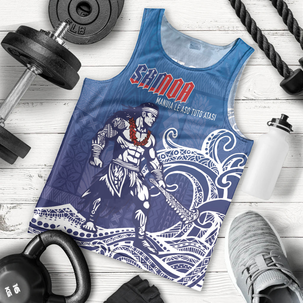 Samoa Manuia le Aso Tuto'atasi Siapo Motif Men Tank Top Warrior with Nifo Oti LT7 - Polynesian Pride